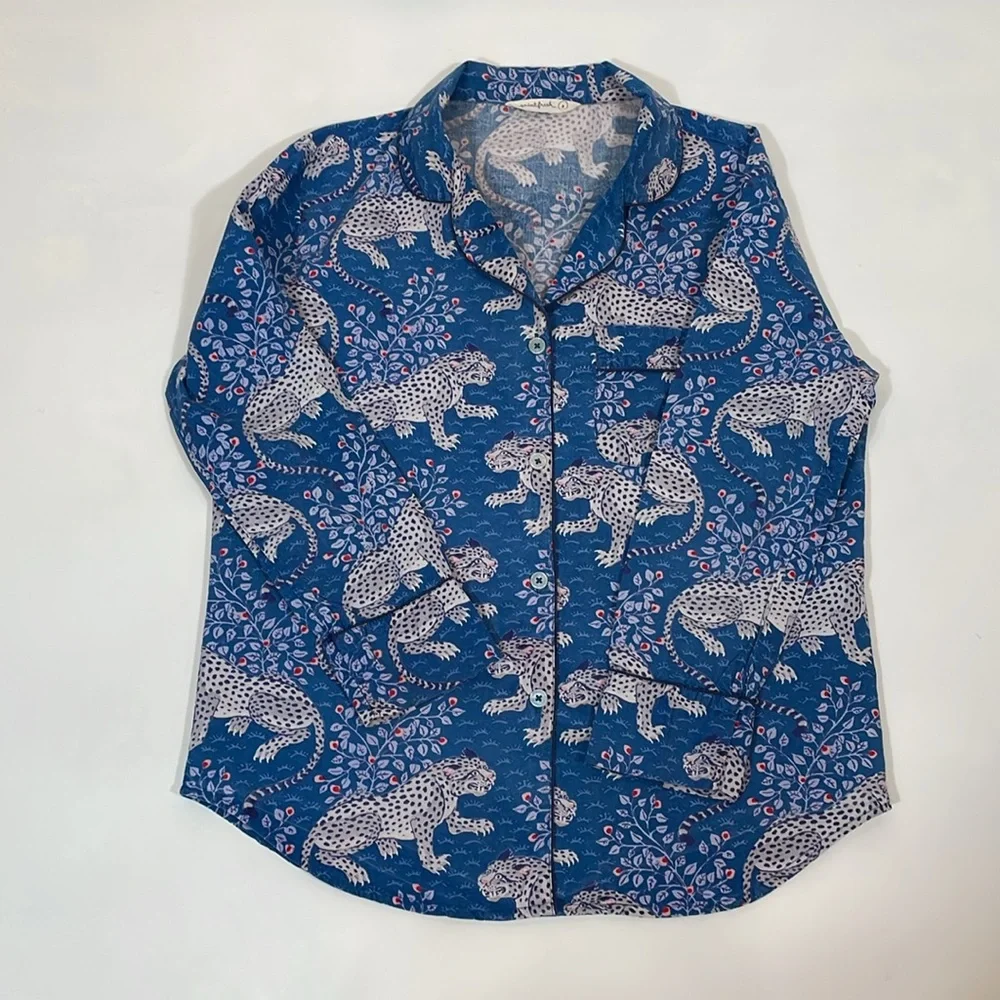 Printfresh Bagheera Leopard Long Sleeve Pajama Top Size S Blue - Picture 7 of 9